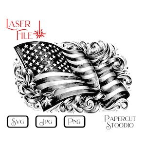 Lasergravur-Datei, amerikanische Flagge wirbelt SVG, LightBurn GlowForge Proud America Patriotic DIY Holzbearbeitung Zeichen personalisierte Geschenke