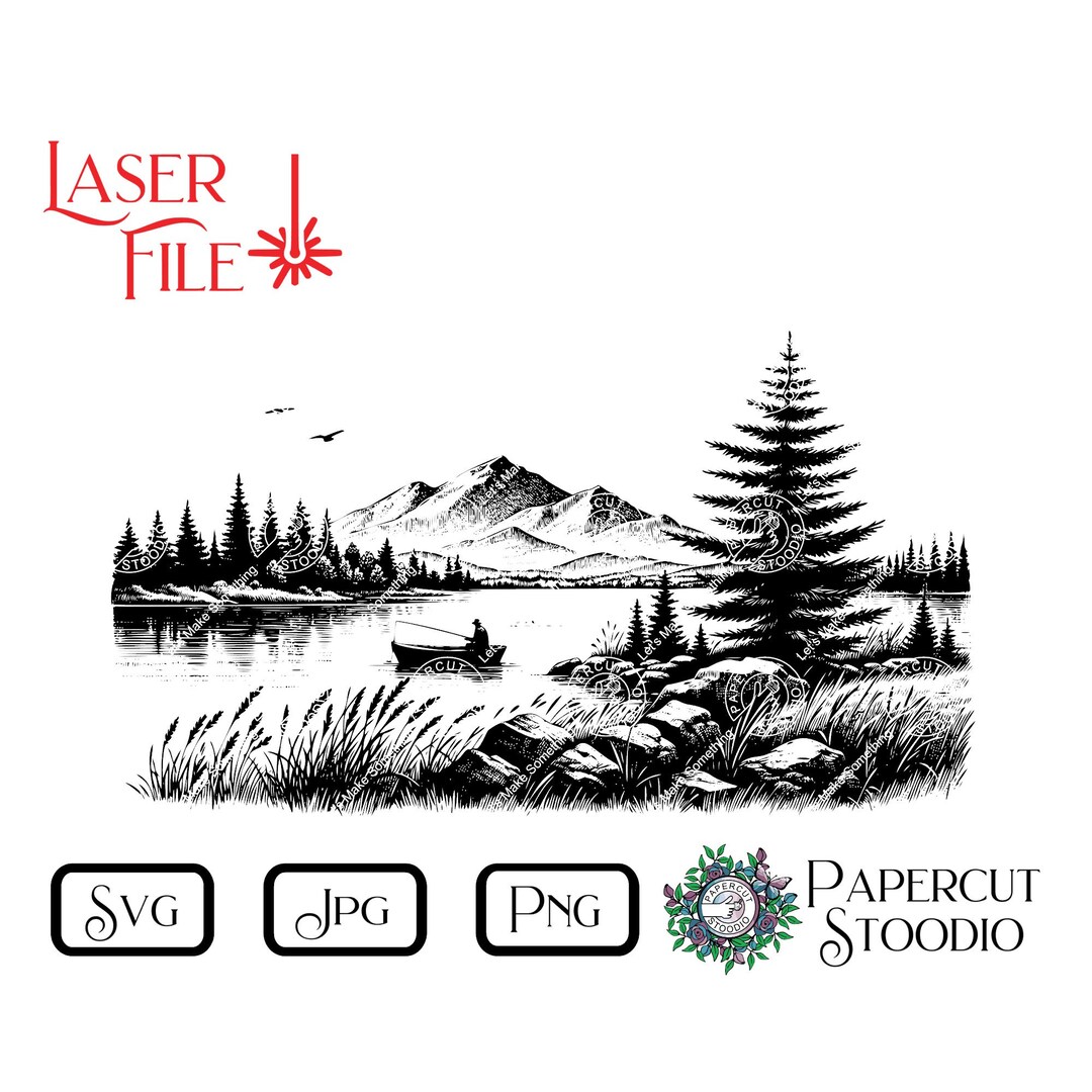 Lake Scene Laser Engrave File, Cabin Decor SVG PNG JPG (digital ...