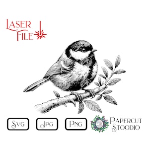 Laser Gravur Datei, Frühlings Vogel SVG, LightBurn GlowForge Datei für Schneidebrett Untersetzer Frühling Garten Cabin Schild personalisierte Geschenke