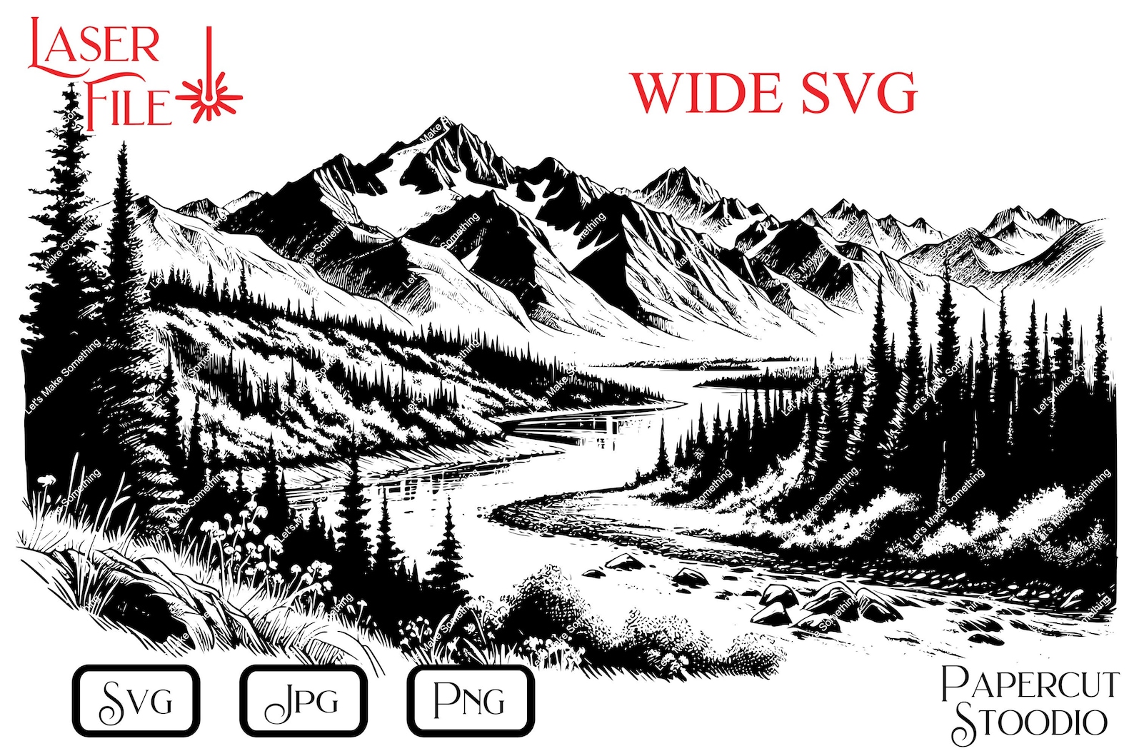 Mountain Landscape Laser Engrave SVG, Glowforge Lightburn File (digital ...