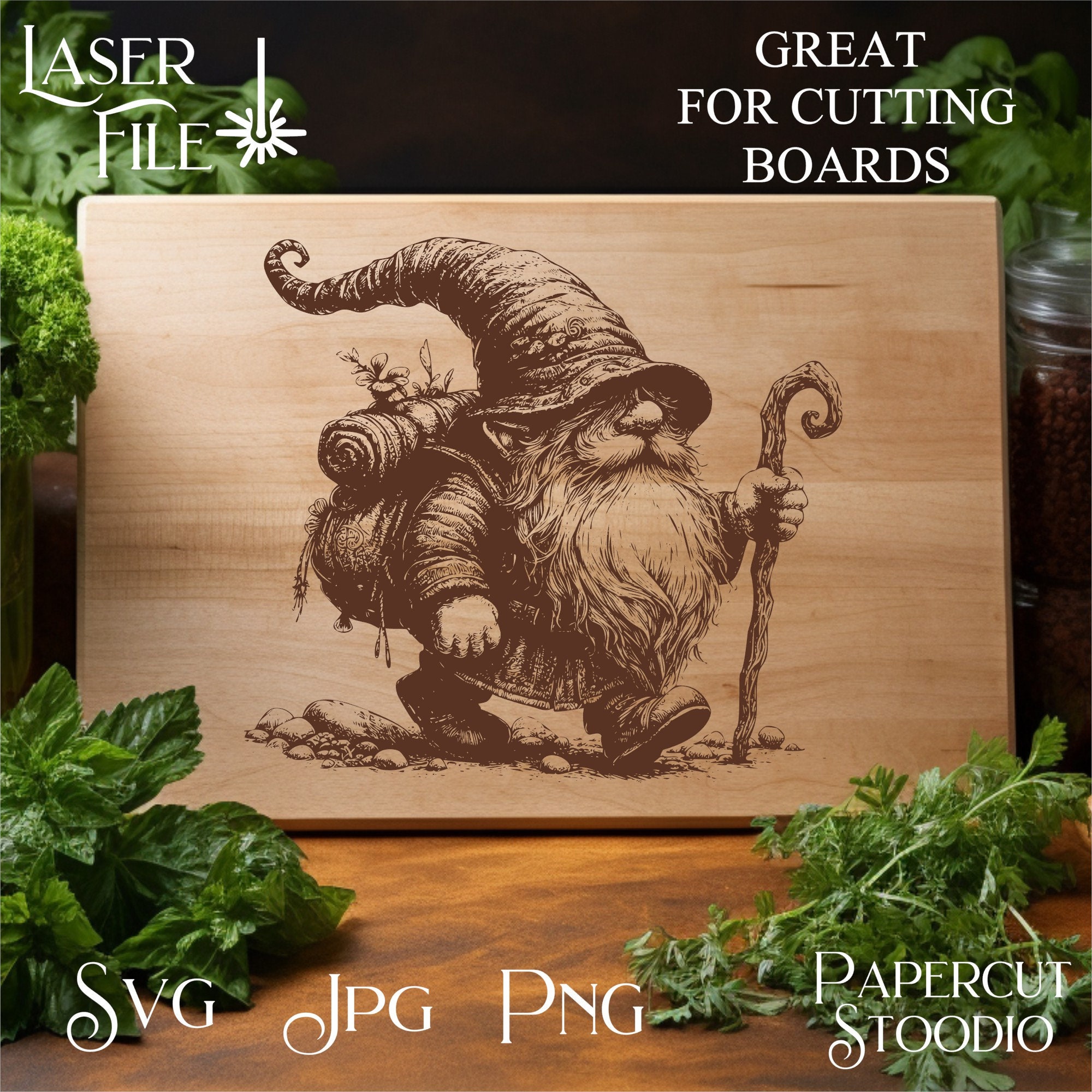 Laser Engrave File, Wandering Gnome SVG, Lightburn Glowforge
