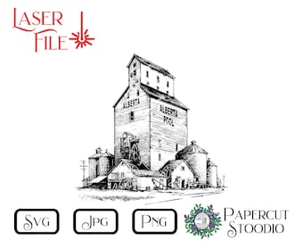 Laser Engrave File, Alberta Grain Elevator Svg, Prairie, Lightburn, Digital Download Charcuterie Cutting Board Personalized Gift