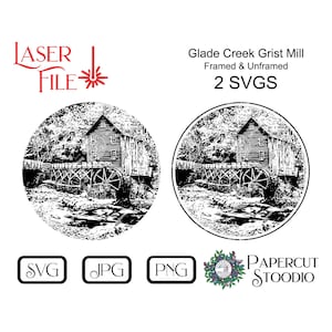 Laser Engrave File Glade Creek Mill Svg, Watermill for Charcuterie Cutting Board Stationary Prints Keychains LightBurn Gifts Candles