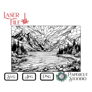 Laser Engrave File, Stained Glass Lake Svg, Lightburn GlowForge for Cabin & Lake Decor Signs Cutting Board LightBurn GlowForge Unique Gifts