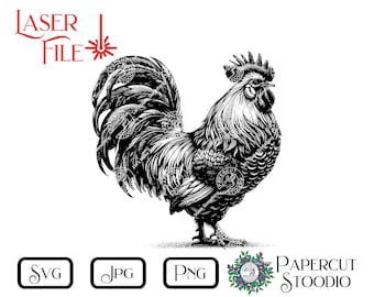 Laser Engrave File, Large Rooster SVG, for LightBurn GlowForge Wood Signs Farmhouse Cutting Boards Farm Coasters Customized Country Gifts