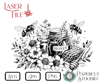 Laser Engrave File, Honey SVG, Spring Garden Flowers Rustic Garden Sign LightBurn GlowForge Personalized Cutting Board Gifts