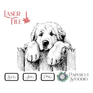 Laser-Gravurdatei, Pyrenäen-Hund Peek SVG, DIY-Türhänger Hund Zaunschild LightBurn GlowForge Holzbearbeitung Hund Gravurschild Willkommen
