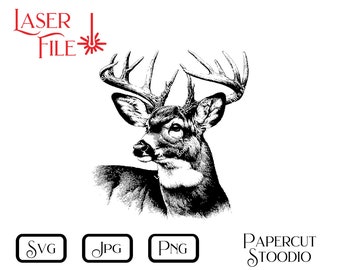 Laser Engrave File, White Tail Deer Deer Head SVG, LightBurn GlowForge for Signs Cutting Boards Cabin Lodge Cottage Personalized Gifts