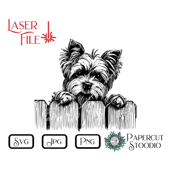 Laser Engrave File, Yorkie Dog Peek SVG, DIY Door Hanger Dog Fence Sign LightBurn GlowForge Woodworking Dog Engrave Sign Welcome