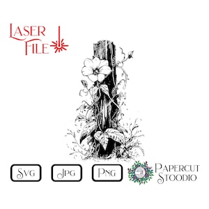 Arquivo de gravação a laser, Post Vine SVG, Flores de jardim de primavera Placa de jardim rústico LightBurn GlowForge Presentes personalizados