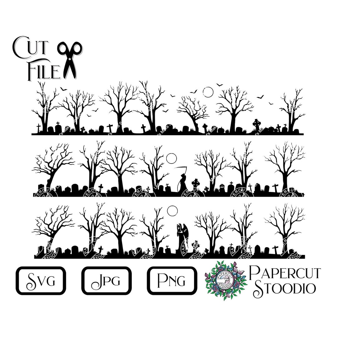 Wide Halloween Graveyard Scenes Svg, Png Jpg Cricut Tombstone Grave ...