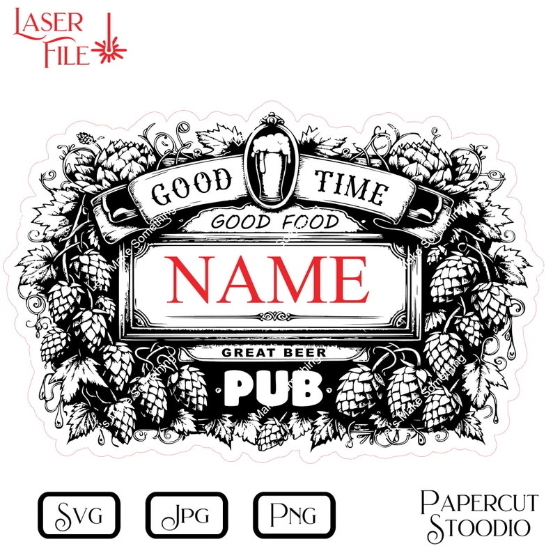 Archivo de grabado láser, letrero de cerveza y lúpulo SVG, LightBurn GlowForge Wood Burn Descarga digital Letrero de madera Decoración del hogar Regalo Tabla de cortar Bienvenido imagen 2