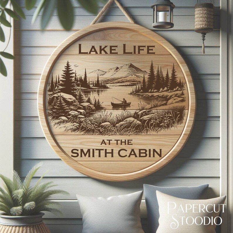 Fisherman on Lake Laser Engrave File, Cabin Decor SVG PNG JPG (digital ...