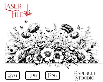 Laser Engrave File, Flowers Svg, Lightburn GlowForge Download for Laser Engraving Cutting Boards, Signs, Home Decor, Wall Art, Monograms,