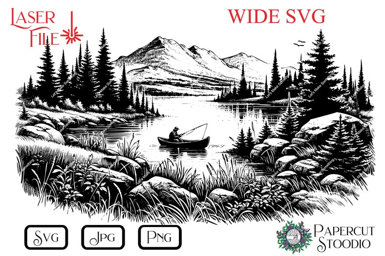 Fisherman on Lake Laser Engrave File, Cabin Decor SVG PNG JPG (digital ...