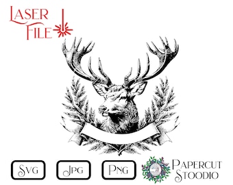 Cabin Deer Laser Engrave File, Wood Sign SVG PNG JPG (Digital Download)