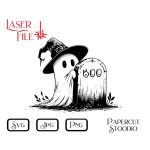 Laser Engrave File, Ghost Witch Hat Svg, Digital Download for LightBurn GlowForge XTool Halloween Decor Signs Cutting Board