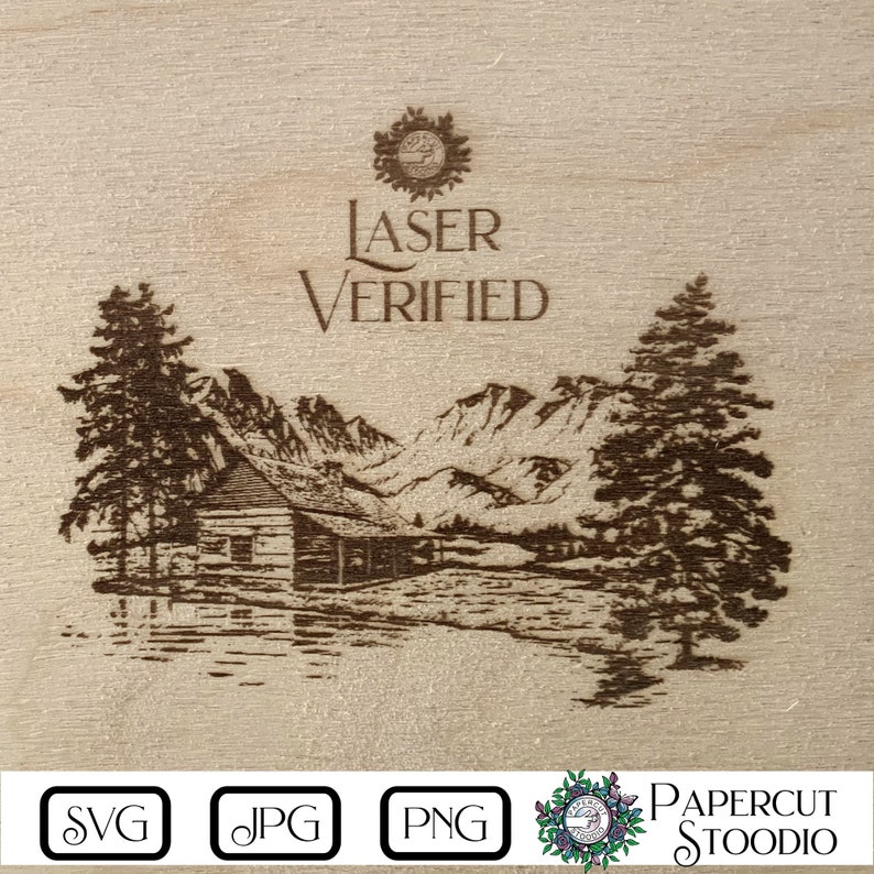 Valley Cabin Laser Engrave File, Mountain Lake Landscape SVG PNG JPG ...
