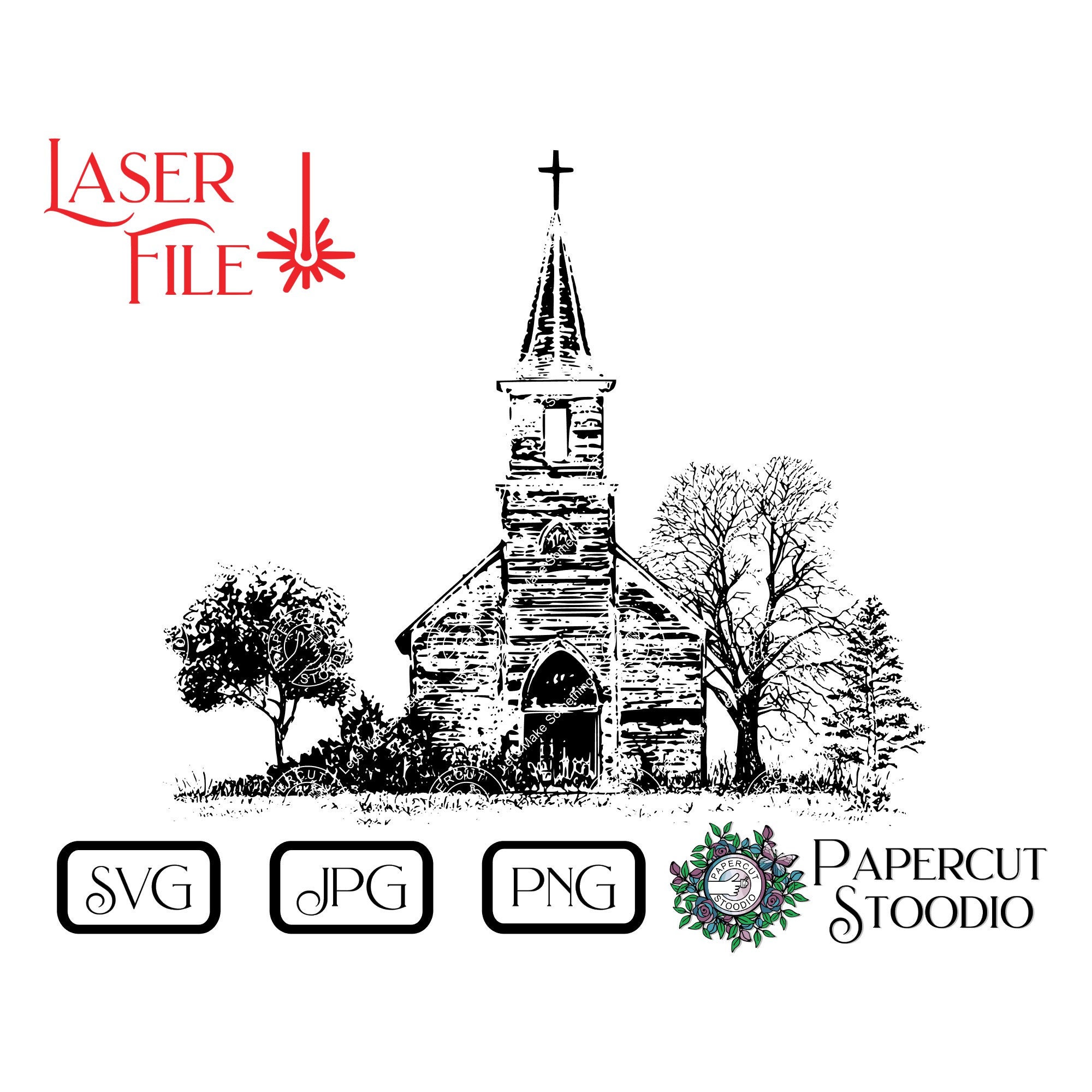 Laser Engrave File Old Church Scene Svg Jpg Png Digital Download ...