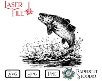 Laser Engrave File Rainbow Trout SVG, LightBurn GlowForge Signs Cutting Boards Coasters for Cabin Lodge Cottage Rustic Personalized Gifts