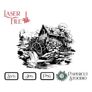 Lasergraveerbestand, Mill by the Creek Svg, charcuterie bord snijplank gepersonaliseerd cadeau voor bruiloft Inwijdingsfeest Home Decor Cabin Lake