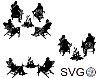 Adirondack Campfire People SVG, Camping People around Campfire Cricut Friends Lake Adirondack Chair Mug Sign Wine Beer