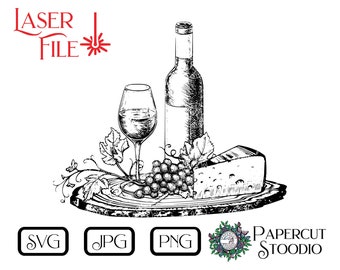 Wine & Cheese Laser Engrave File, DIY Cutting Board (svg, png, jpg) (Digital Download)