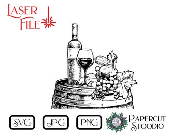 Wine and Cheese on Barrel Laser Cut File (SVG, PNG, JPG)