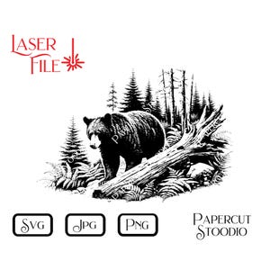 Fichier de gravure laser, bois ours SVG, LightBurn GlowForge signes planches à découper sous-bocks pour cadeau de gravure sur bois personnel rustique chalet lodge