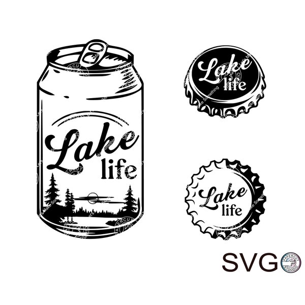 Svg de bière de vie de lac, forêt de lac camping canette de bière casquette de bière cadeau personnalisé chemise téléchargement numérique pour les artisans de la Cricut et de la silhouette