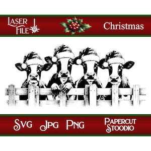 レーザー彫刻ファイル、クリスマス牛SVG、DIYクリスマスサインカッティングボード木製パーソナライズギフトタグホームデコレーションLightBurn GlowForge