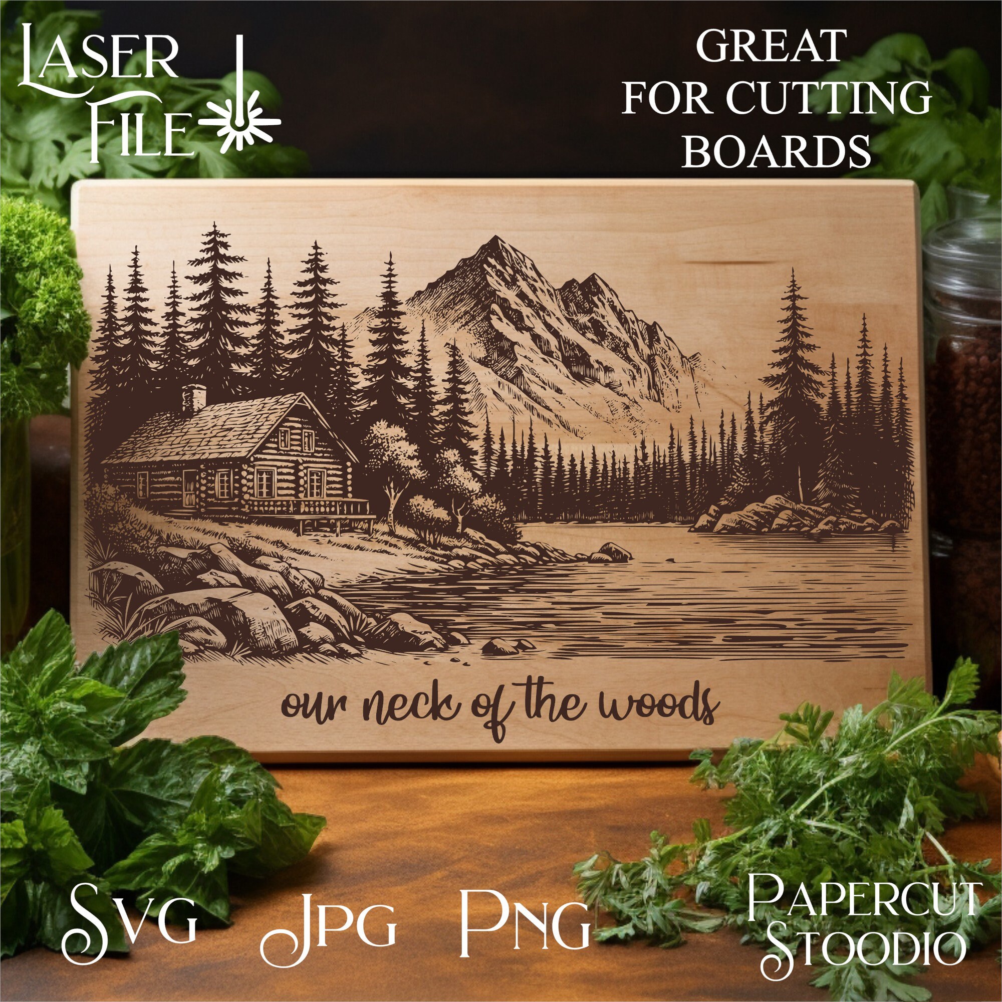 Mountain Cabin Lake Laser Engrave File, Glowforge Lightburn SVG PNG JPG ...