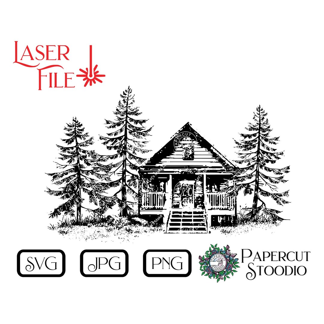 Mountain Cabin Laser Cut File, Scenic Forest SVG PNG JPG (digital ...