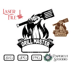 Letrero "Maestro de la Parrilla" en formato SVG, archivo de grabado láser LightBurn, descarga instantánea para barbacoa, parrilla, papá, tabla de cortar, decoración de garaje, regalo personalizado