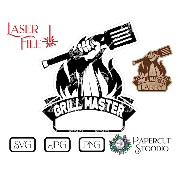 Grill Master Sign Svg, Laser Engrave File LightBurn Instant Download for BBQ Grill Dad Cutting Board Garage Decor Personalized Gift