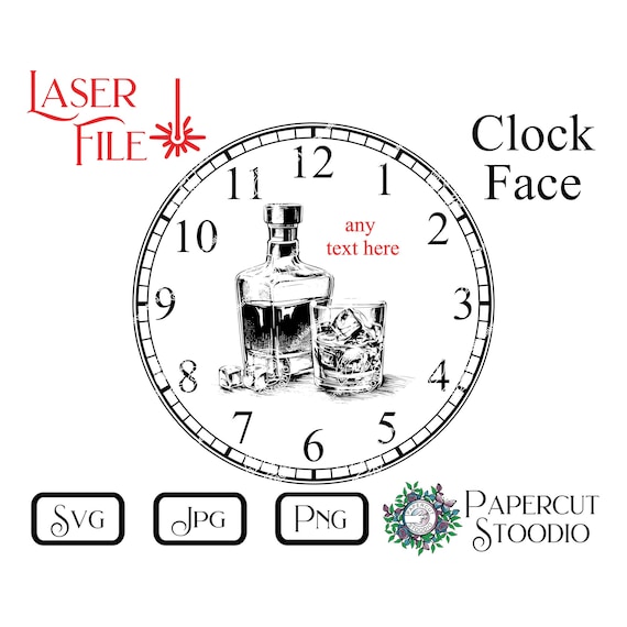 Laser Engrave File, Whiskey Clock Face SVG, DIY Clock LightBurn GlowForge for Cabin Bar Game Room Home Decor Personalized Gift