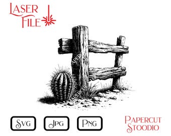 Laser Engrave File, Fence Cactus 2 Svg, Country, Wild West, Desert, engrave Charcuterie Cutting Board Gift for the Home Laser Engraving