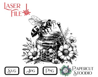 Laser Engrave File, The Honey Bee SVG, LightBurn GlowForge Cutting Board Wood Projects Garden Sign Personalized Gifts Painted Tiles
