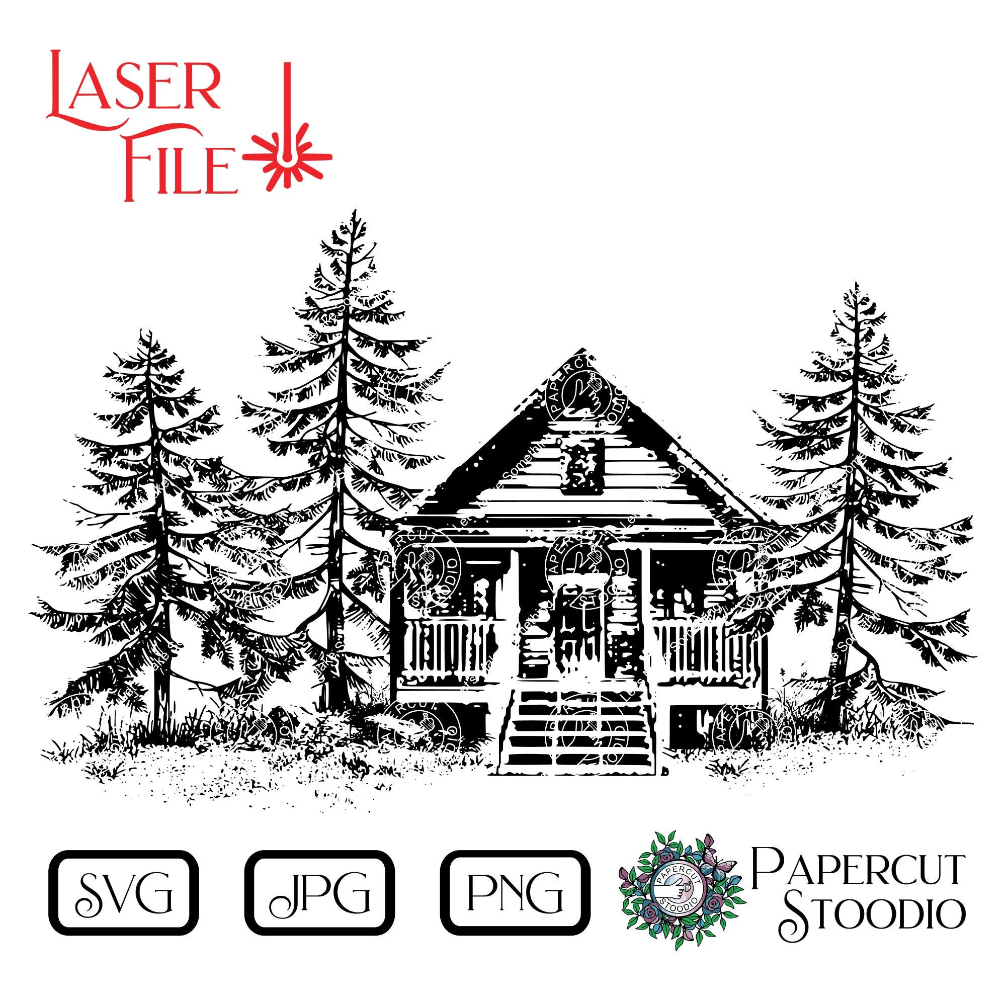 Mountain Cabin Svg, Laser Engrave Files Png Scenic Wilderness Forest ...