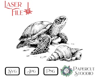 Laser Engrave File, Shell Turtle SVG, Beach Ocean Sea LightBurn GlowForge Signs Cutting Boards Coasters Personalized Gifts