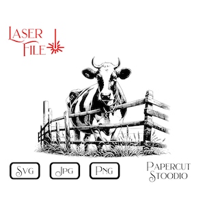 Fichier de gravure laser, vache curieuse Svg, téléchargement numérique ferme et ferme décor signes planche à découper Lightburn GlowForge personnaliser cadeau