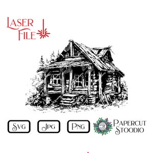 Laser Engrave File, Rustic Cabin 2 SVG, LightBurn GlowForge Wood Burn Digital Download Wood Signs Personalized Gift Home Decor Cutting Board