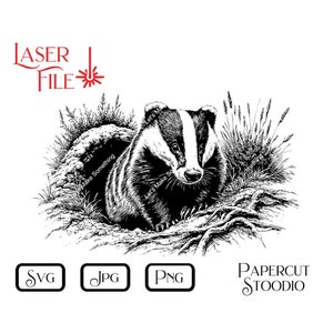 Laser Gravur Datei, Burrow Badger SVG, Lightburn, digitaler Download für Schilder Schneidebretter Untersetzer für Cabin Cottage Cottage rustikale Geschenke