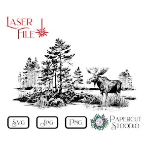 Marsh Elch SVG, LightBurn GlowForge Holz brennen DIY Natur Schneidebrett Holzschild Jagdhütte rustikale Wohnkultur