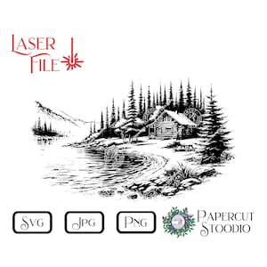 Laser Engrave File, Lake Cabin Wide Svg, Lightburn GlowForge for Cabin & Lake Decor Signs Cutting Board LightBurn GlowForge Unique Gifts