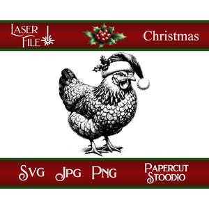 Lasergraveerbestand, kerst kip SVG, DIY kerstborden snijplanken hout gepersonaliseerde cadeaukaartjes Home decor LightBurn GlowForge