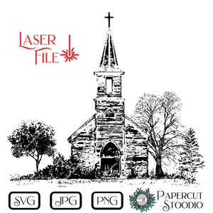 Laser Engrave File Old Church Scene Svg Jpg Png Digital Download ...