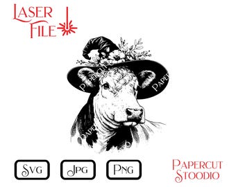 Hereford Cow Witch Hat Laser Engrave File, Halloween Decor (Digital Download)