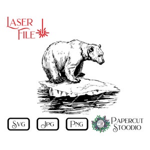 Oso polar SVG, para grabar con láser, LightBurn, GlowForge, carteles, tablas de cortar, posavasos, camisetas, mochilas, tarjetas para imprimir, diarios, álbumes de recortes