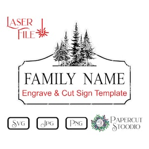 Lasergraveren bestand pijnbomen teken sjabloon SVG, LightBurn GlowForge houtverbranding DIY borden gepersonaliseerde geschenken hut huisje Lake House decor